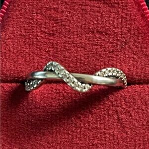 Pandora Silver Twisted Ring with Pavé Crystals